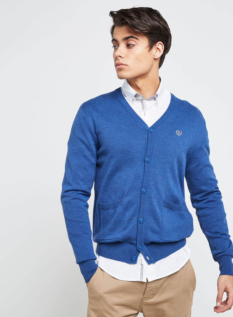 Full Sleeve Casual Design Pullover Blue