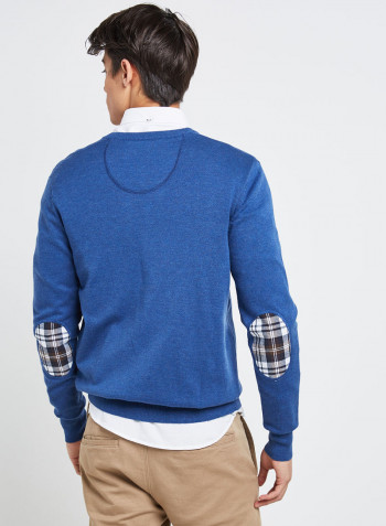 Full Sleeve Casual Design Pullover Blue