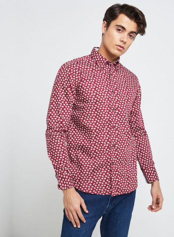 Full Sleeve Casual Cotton Printed Shirt Red