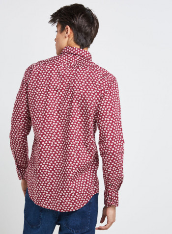 Full Sleeve Casual Cotton Printed Shirt Red