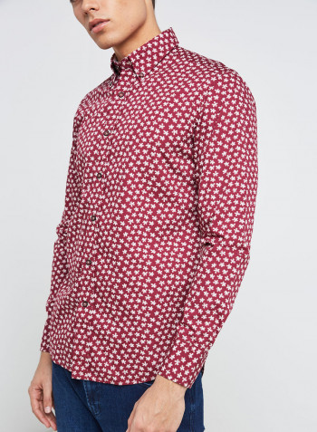 Full Sleeve Casual Cotton Printed Shirt Red