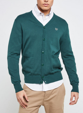 Full Sleeve Casual Design Pullover Green