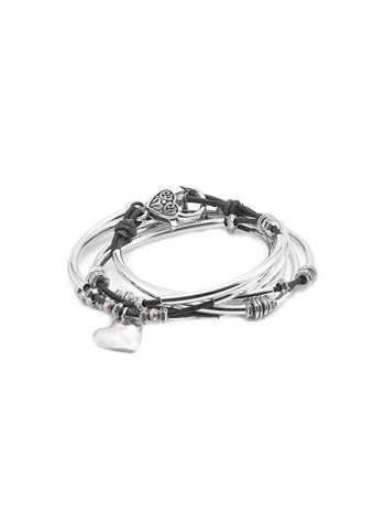 Leather With Heart Charm Wrap Bracelet