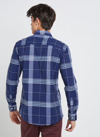 Full Sleeve Casual Cotton Semi Formal Shirt Blue