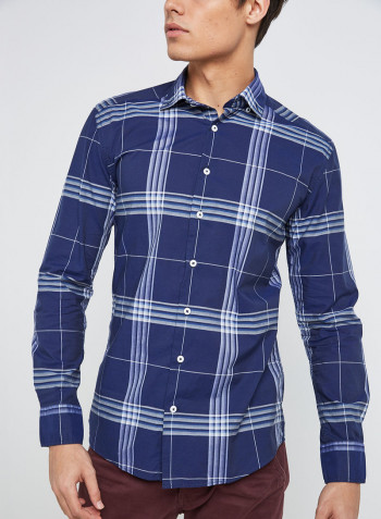 Full Sleeve Casual Cotton Semi Formal Shirt Blue