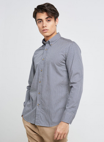 Full Sleeve Casual Cotton Printed Shirt Navy Blue