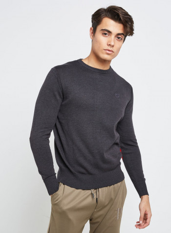Full Sleeve Casual Design Pullover رمادي داكن