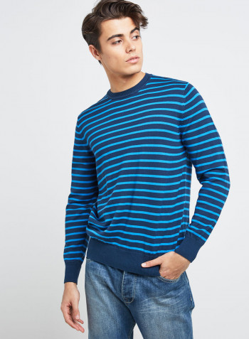 Full Sleeve Casual Stripes Pullover Navy Blue