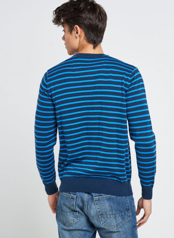 Full Sleeve Casual Stripes Pullover Navy Blue