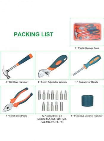 18 Piece Multifunctional Repair Tool Set Orange 28 x 4 x 18.8cm