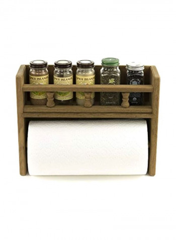 Teak Spice Rack With Paper Towel Holder Beige 17x13.1x4.1inch