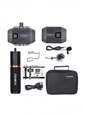 UHF Wireless Smartphone Lavalier Microphone System With Phone Holder, Grip And Carry Bag Black