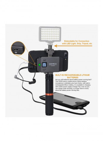UHF Wireless Smartphone Lavalier Microphone System With Phone Holder, Grip And Carry Bag Black