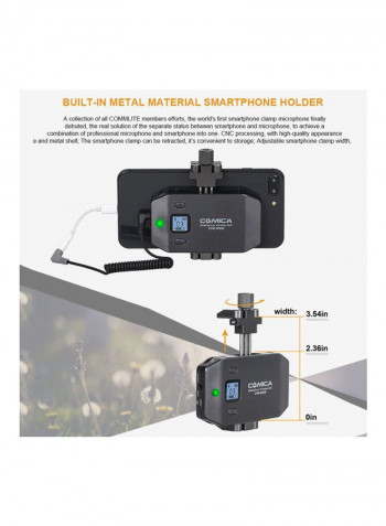 UHF Wireless Smartphone Lavalier Microphone System With Phone Holder, Grip And Carry Bag Black