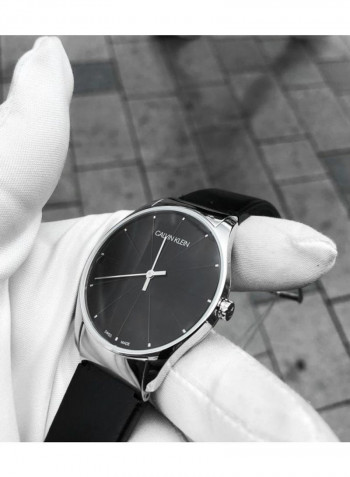 Men's Classic Black Leather Strap Watch