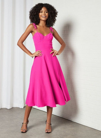 Tie Shoulder Midi Dress Pink