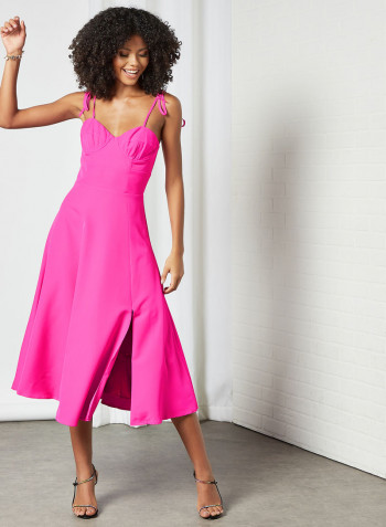 Tie Shoulder Midi Dress Pink