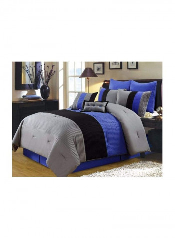 8-Piece Luxury Striped Comforter Set Polyester Grey/Black/Blue Queen