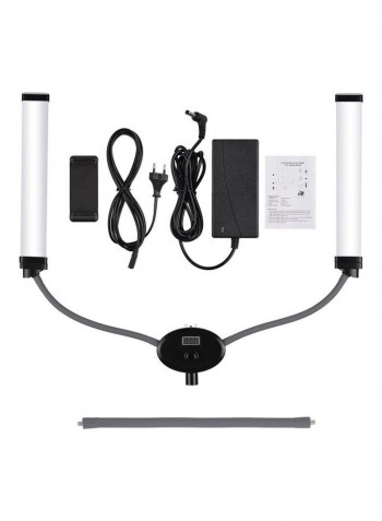 Dual Arm LED Lamp Fill Light with Flexible Hoses LCD Screen Phone Holder White/Black