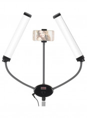 Dual Arm LED Lamp Fill Light with Flexible Hoses LCD Screen Phone Holder White/Black