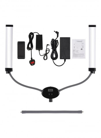 Dual Arm LED Lamp Fill Light with Flexible Hoses LCD Screen Phone Holder White/Black