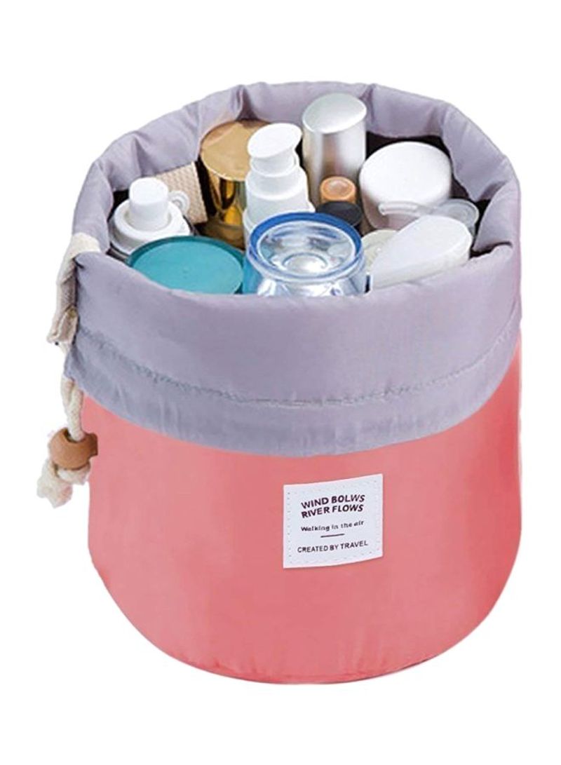 Bucket Barrel Shaped Cosmetic Pouch Pink/Grey