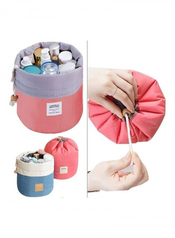 Bucket Barrel Shaped Cosmetic Pouch Pink/Grey