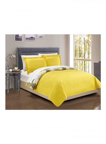 3-Piece Quilt Set Grey/Yellow/White Queen