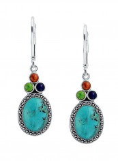 925 Sterling Silver Multi-Stones Enhanced Dangle Earrings