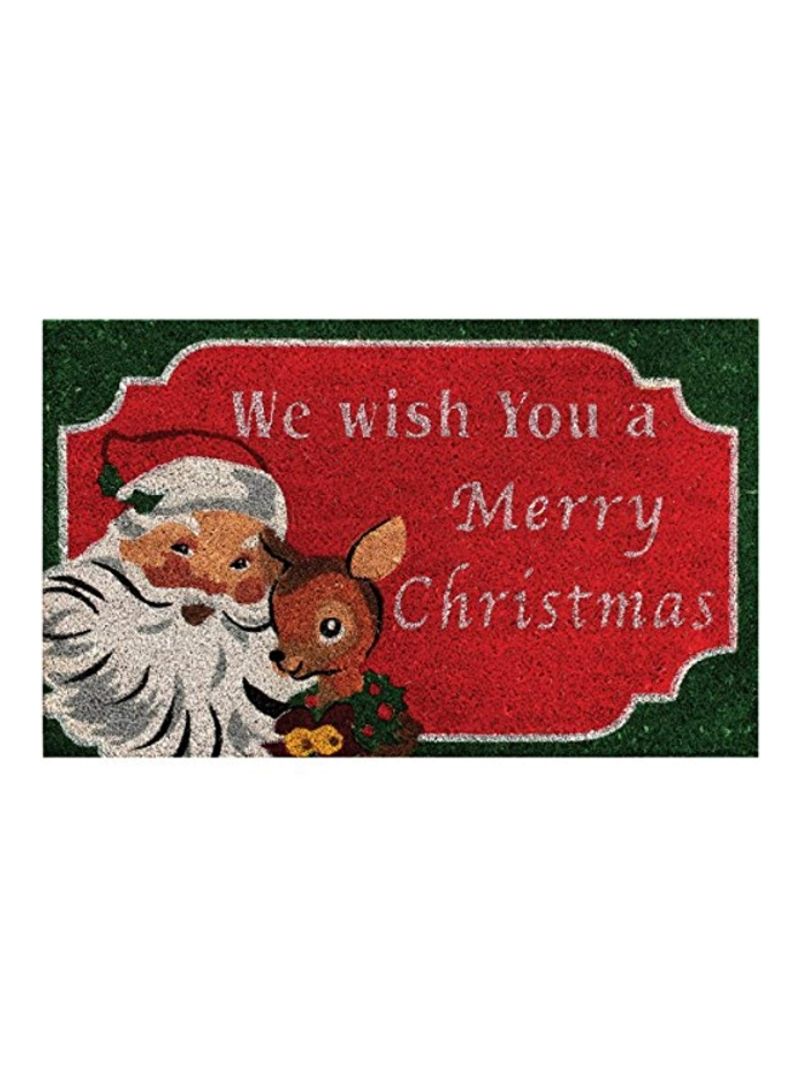 We Wish You A Merry Christmas Fiber Door Mat Red/Green 18x30inch