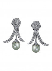 925 Sterling Silver Bridal Leaf Pearl Earrings