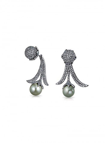 925 Sterling Silver Bridal Leaf Pearl Earrings