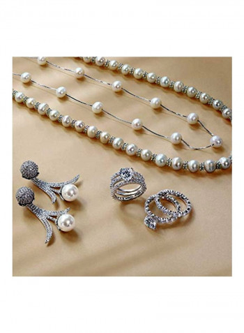 925 Sterling Silver Bridal Leaf Pearl Earrings