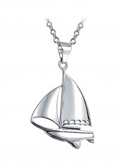 925 Sterling Silver Sailboat Ship Shaped Pendant Necklace