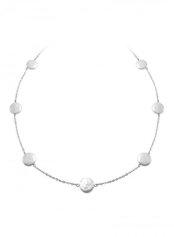 925 Sterling Silver Tin Cup Station Freshwater Biwa Coin Cultured Pearl Necklace