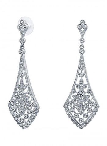 Silver Plated Brass Crystal Srudded Dangle Earrings