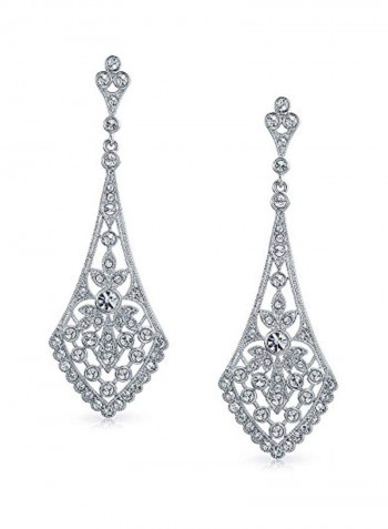 Silver Plated Brass Crystal Srudded Dangle Earrings