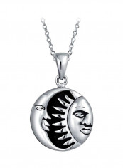 925 Sterling Silver Celestial Crescent And Sun Pendant Necklace