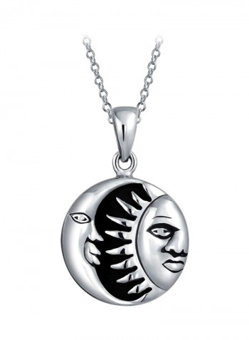 925 Sterling Silver Celestial Crescent And Sun Pendant Necklace