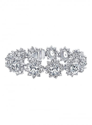Rhodium Plated Brass Cubic Zirconia Studded Tennis Bracelet