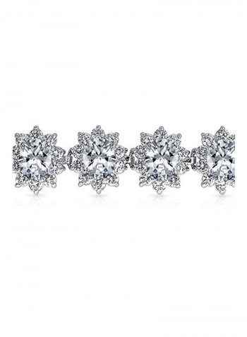 Rhodium Plated Brass Cubic Zirconia Studded Tennis Bracelet