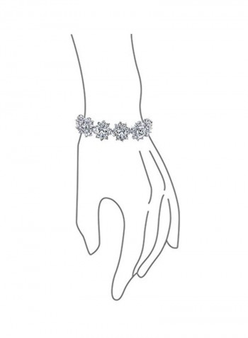 Rhodium Plated Brass Cubic Zirconia Studded Tennis Bracelet