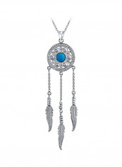 925 Sterling Silver Turquoise Studded Dream Catcher Pendant Necklace