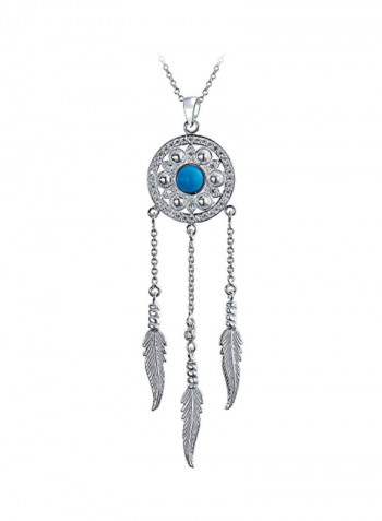 925 Sterling Silver Turquoise Studded Dream Catcher Pendant Necklace