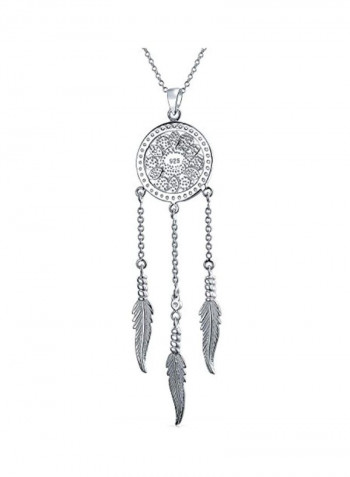 925 Sterling Silver Turquoise Studded Dream Catcher Pendant Necklace