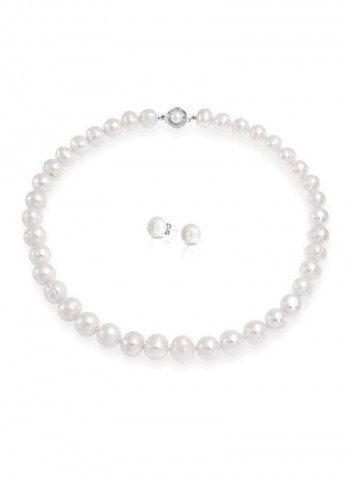 Silver Plated Pearl Earring And Necklace Set