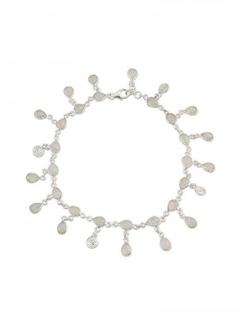 925 Sterling Silver Moonstone Studded Charm Anklet