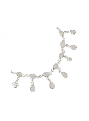925 Sterling Silver Moonstone Studded Charm Anklet