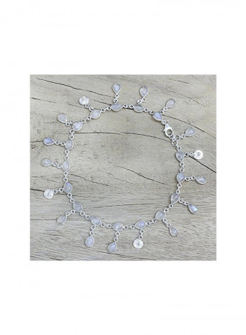 925 Sterling Silver Moonstone Studded Charm Anklet
