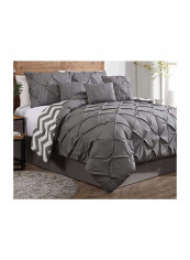 7-Piece Ella Pinch Pleat Comforter Set Polyester Grey/White Queen